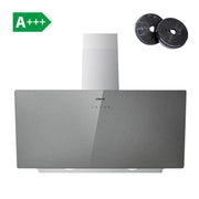 CIARRA 90cm Brushed Silver Glass Angled Cooker Hood With Touch Control A++ CBCS9736H-S