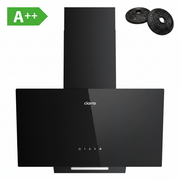 CIARRA 60cm A++ Angled Cooker Hood – Black Glass Recirculating Cooker Hood, 350m³/h Touch Control CBCB6750C-OW