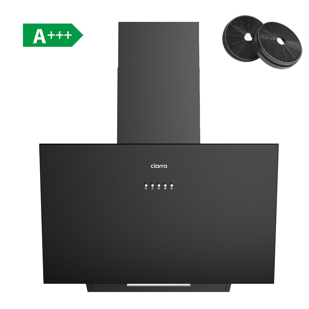 Ciarra 60cm Inclined Angled Cooker Hood Recirculation or Extraction Modes Stainless Steel Design in Black CBCB6762A-OW