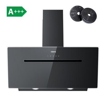 CIARRA 90cm Black Glass Angled Cooker Hood Kitchen Extractor Fan With Touch Control & Booster A+++ CBCB9736F-B