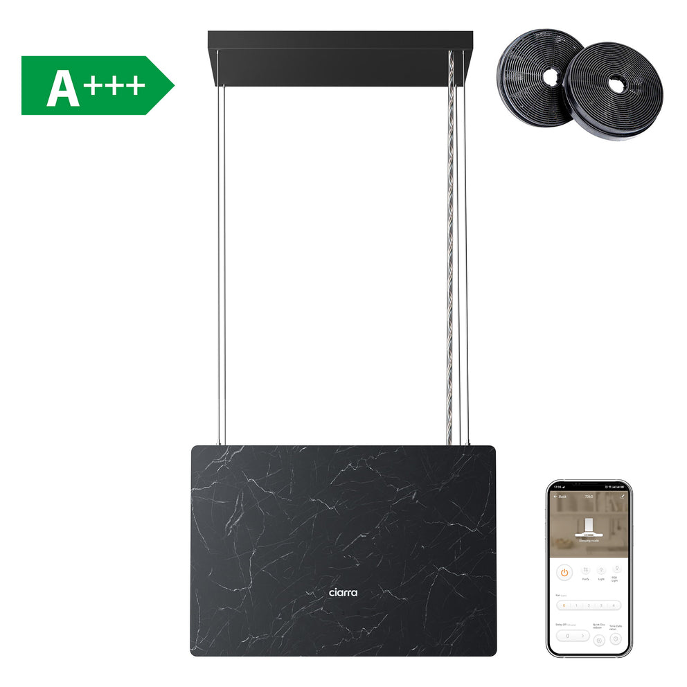 Ciarra Pinnacle 48cm Glass Smart Cooker Hood In Shadow Noir Marble CBCG4850-OW