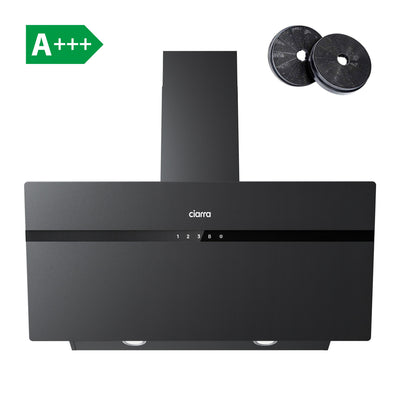 CIARRA 90cm Frosted Glass Angled Cooker Hood - Kitchen Extractor Fan Anti-Fingerprint A+++ CBCG9736H-G (Matte Black)