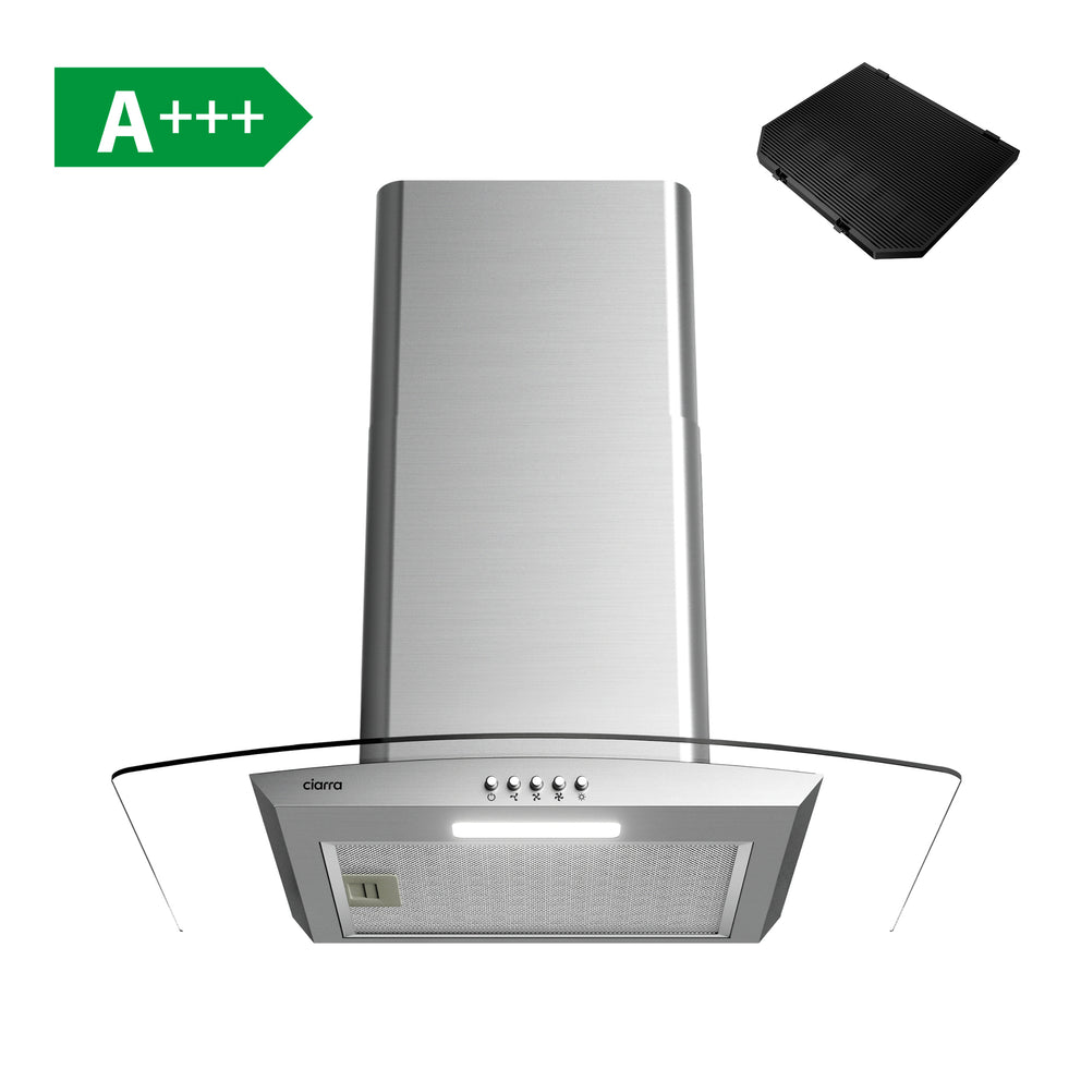 CIARRA Curved Glass Wall Mount Cooker Hood 60cm A+++ CBCS6506B-OW