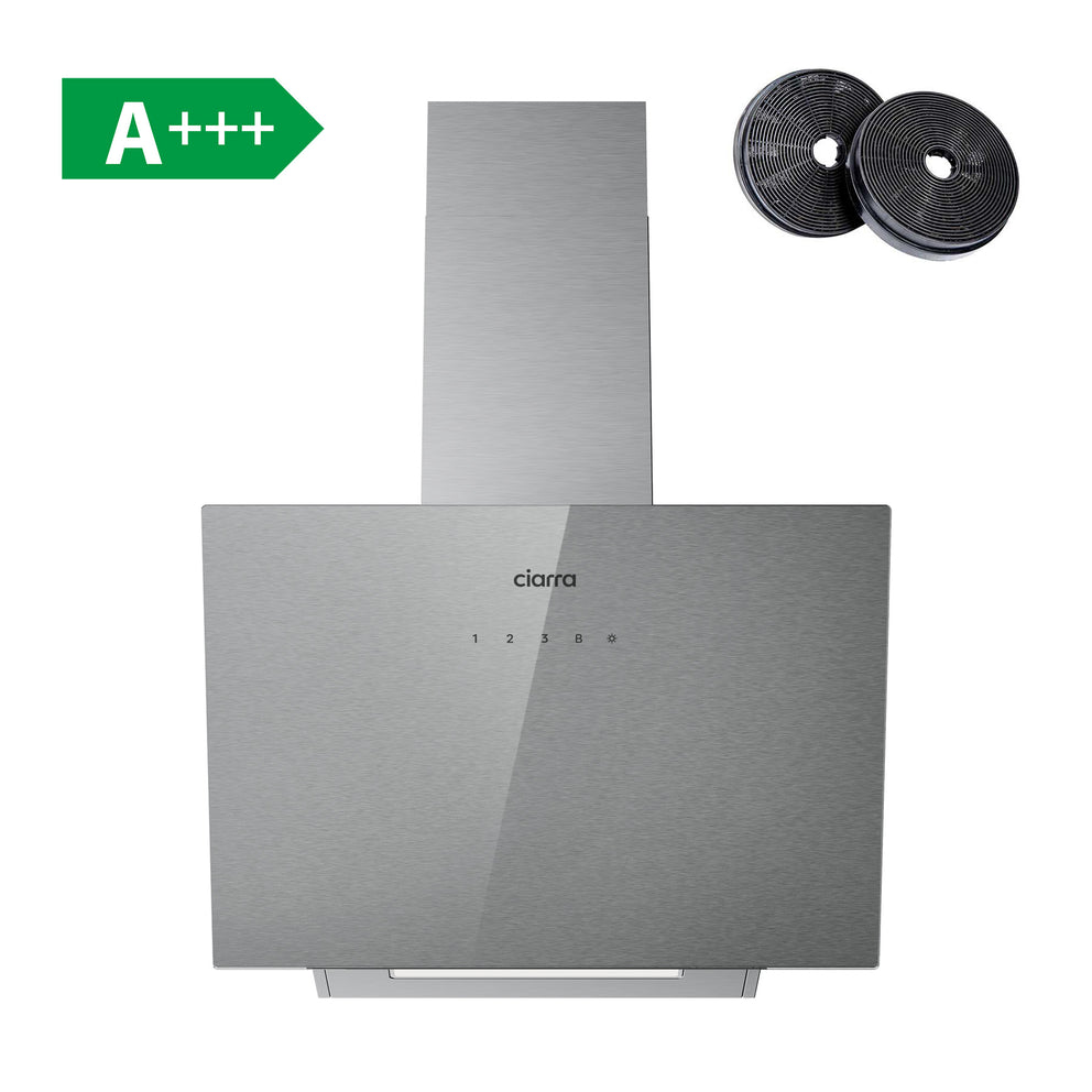 CIARRA 60cm Brushed Silver Glass Angled Cooker Hood A+++ Wifi & Touch Control CBCS6736H-S