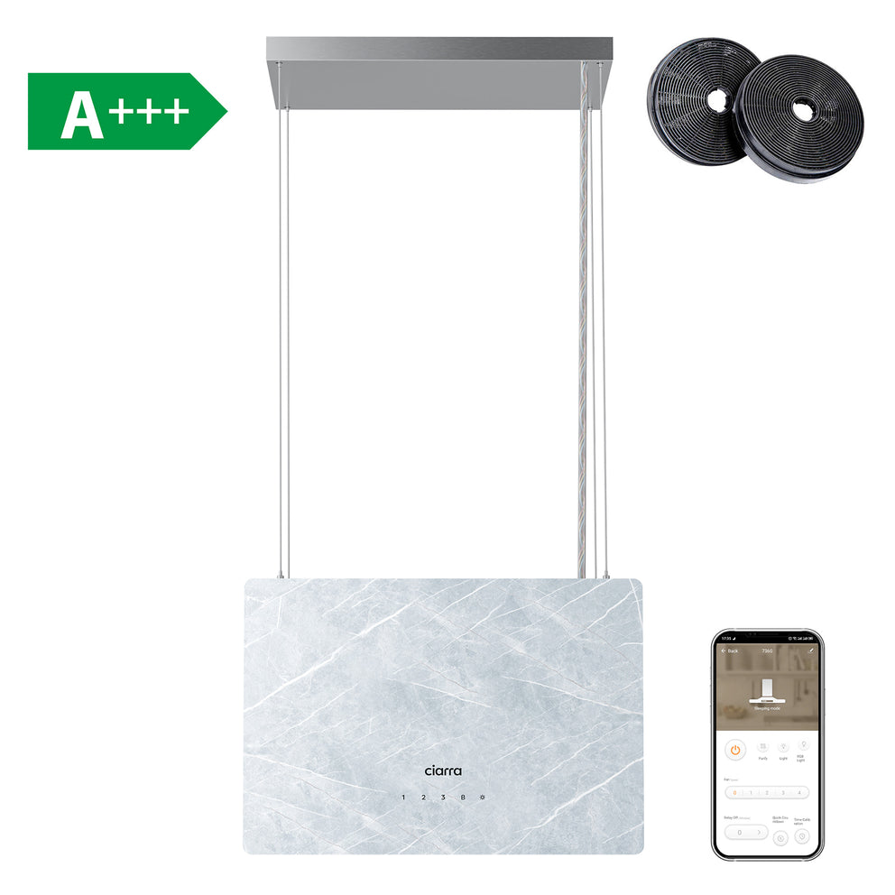 Ciarra Pinnacle 48cm Glass Smart Cooker Hood In Ivory Mist Marble CBCW4850-OW