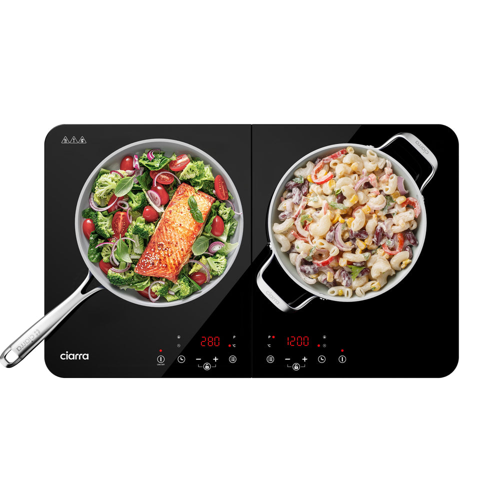 CIARRA Portable Induction Hob 13 Amp Plug 2800W Double Hotplate with Touch Control CUTIH2-OW
