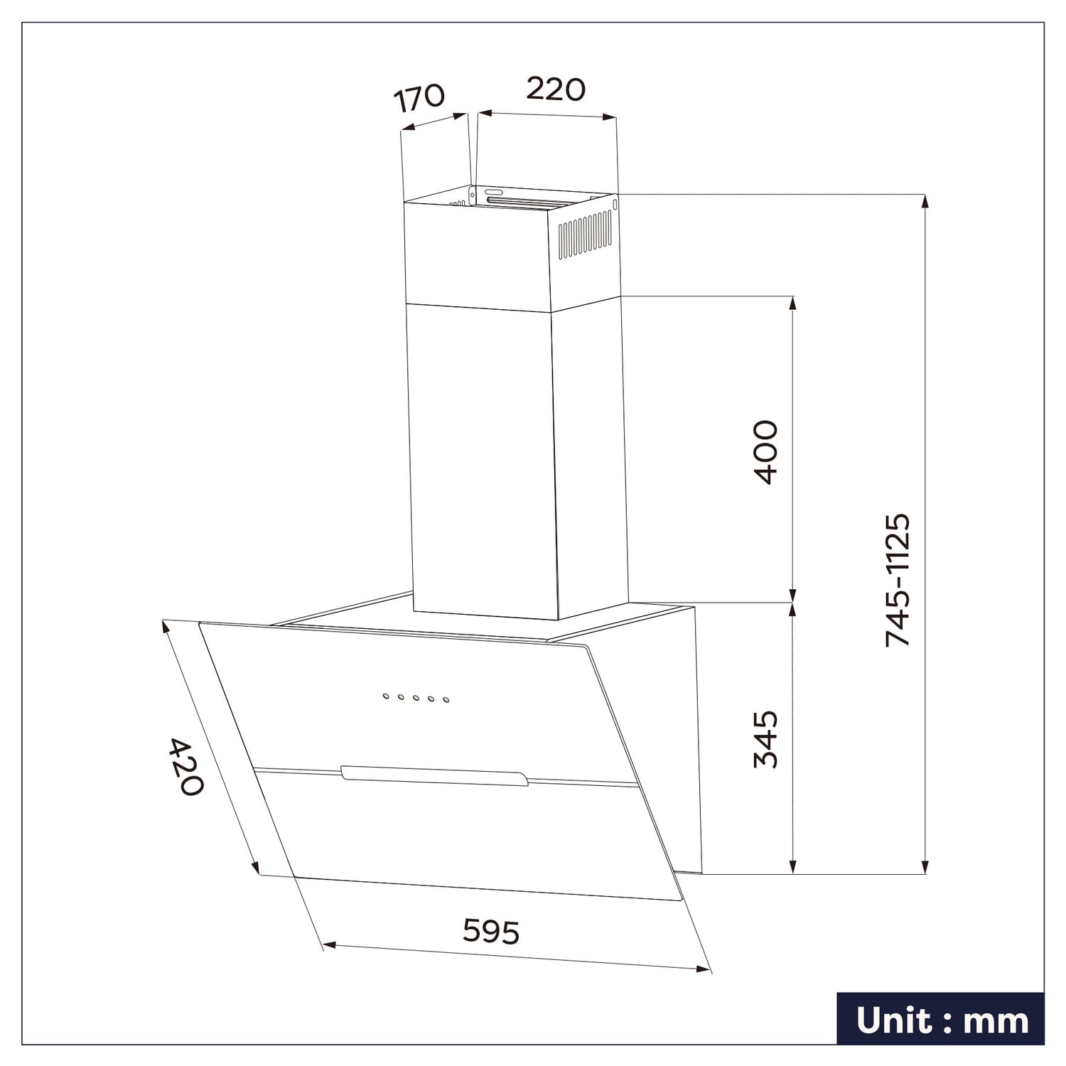 CIARRA Angled Cooker Hood 60cm Touch Control 650m³/h CBCB6736F-OW