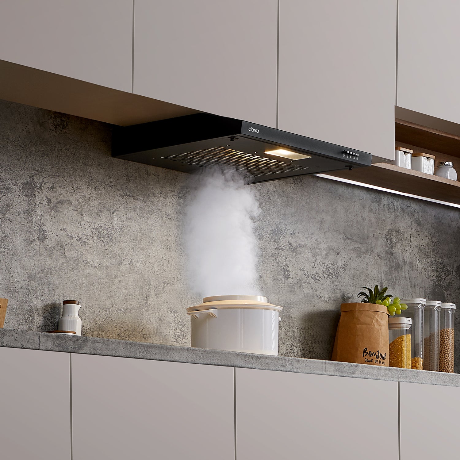 CIARRA 60cm Slim Cooker Hood in Black Under Cabinet CBCB6903-OW