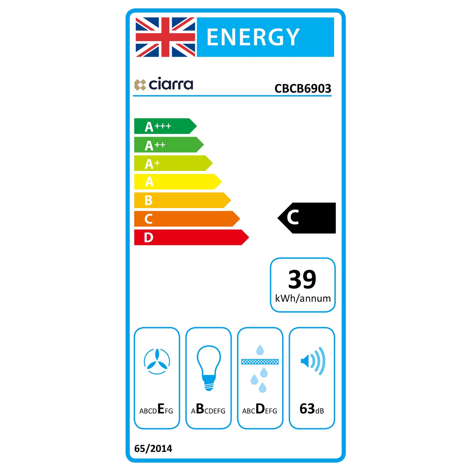 CIARRA 60cm Slim Cooker Hood in Black Under Cabinet CBCB6903-OW