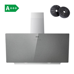 CIARRA 90cm Brushed Silver Glass Angled Cooker Hood With Touch Control A+++ CBCS9736H-S