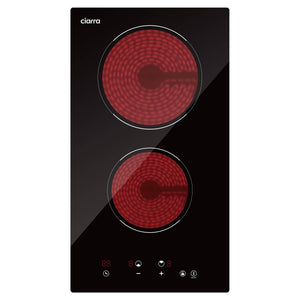 CIARRA 29cm Built-in Ceramic Hob 2 Zone 2900W Electric Hob with UK Plug Vertical Space-Saving Design Works with All Cookware CBBCH292T-OW