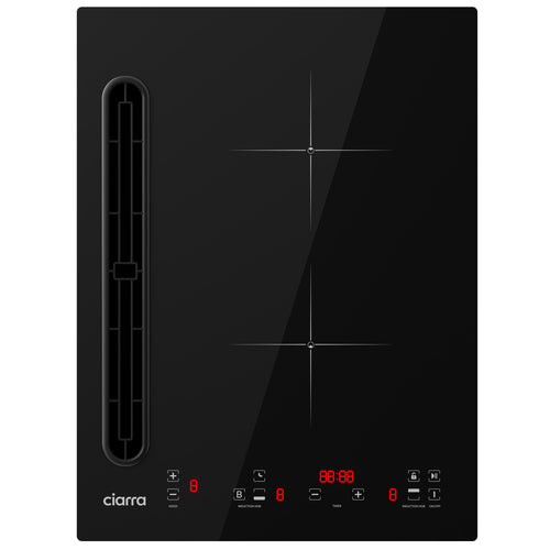 Black 39cm Ciarra CBBEH3952-2B 2-zone induction hob with integrated downdraft extractor control panel
