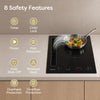 Ciarra CBBEH3952-2B 39cm integrated downdraft induction hob showing built-in safety features for home cooking