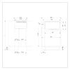 Technical dimension drawing of Ciarra CBBEH3952-2B 39cm downdraft induction hob with integrated cooker hood