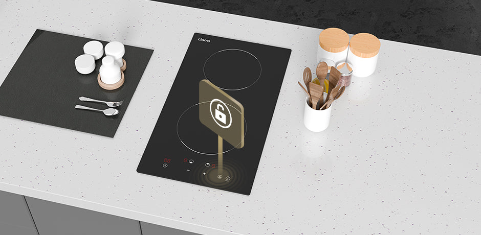 Induction cooktop on a kitchen counter with minimal items