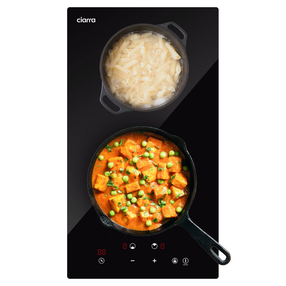 CIARRA 29cm Built-in Induction Hob 2 Zone 2900W Electric Cooktop with UK Plug & Child Lock CBBIH292T-OW