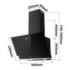 Black CIARRA cooker hood with dimension annotations showing width, height, and chimney measurements on a white background.