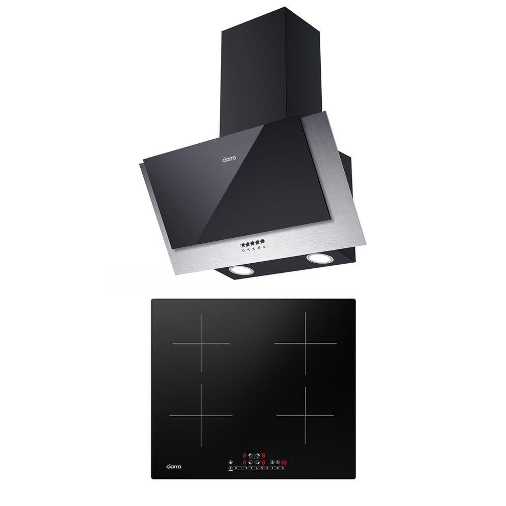 Ciarra Limited Set: 60cm Angled Cooker Hood + 4-zone Induction Hob with Boost
