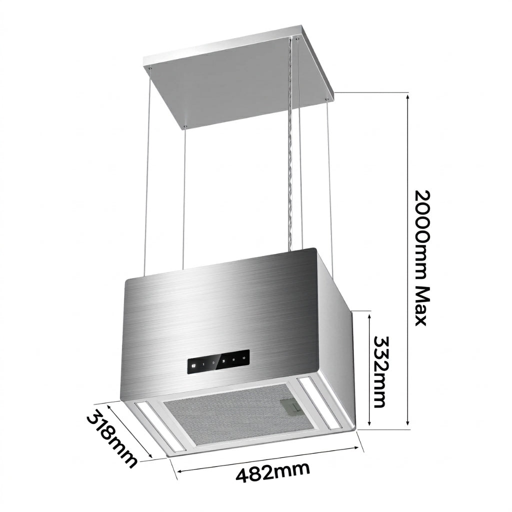 CIARRA 48cm Island Cooker Hood for Open-Plan Kitchens, Recirculating, App Control, A+++ | CBCG4850-N