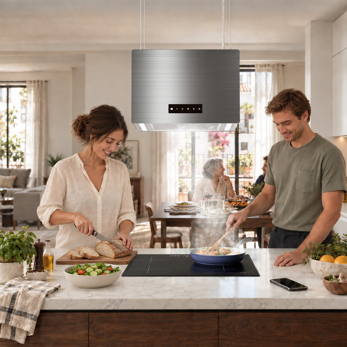 CIARRA 48cm Island Cooker Hood for Open-Plan Kitchens, Recirculating, App Control, A+++ | CBCG4850-N