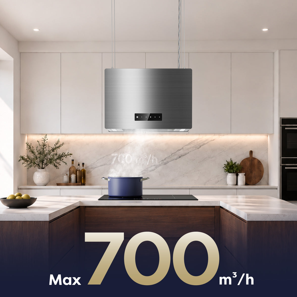 CIARRA 48cm Island Cooker Hood for Open-Plan Kitchens, Recirculating, App Control, A+++ | CBCG4850-N
