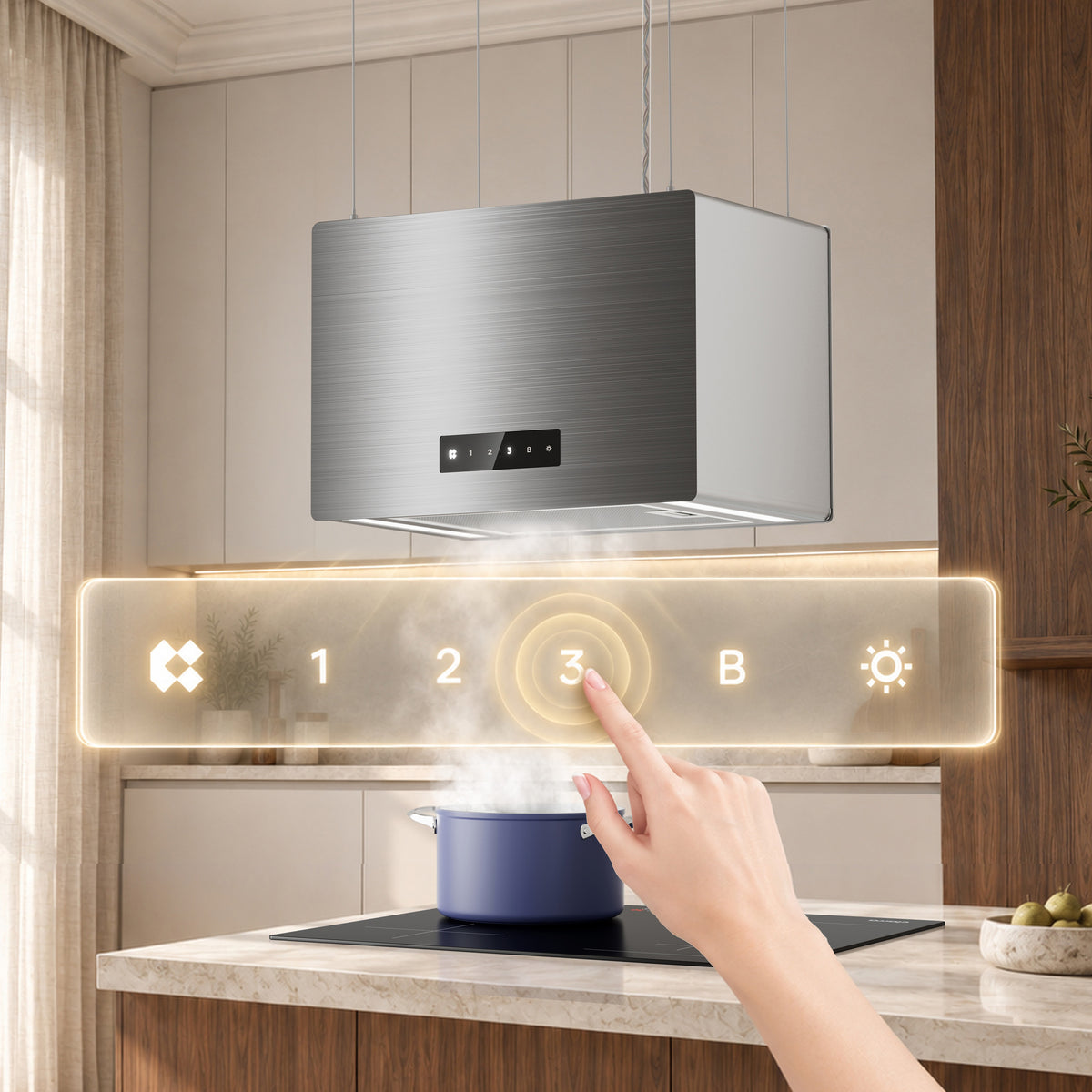 CIARRA 48cm Island Cooker Hood for Open-Plan Kitchens, Recirculating, App Control, A+++ | CBCG4850-N