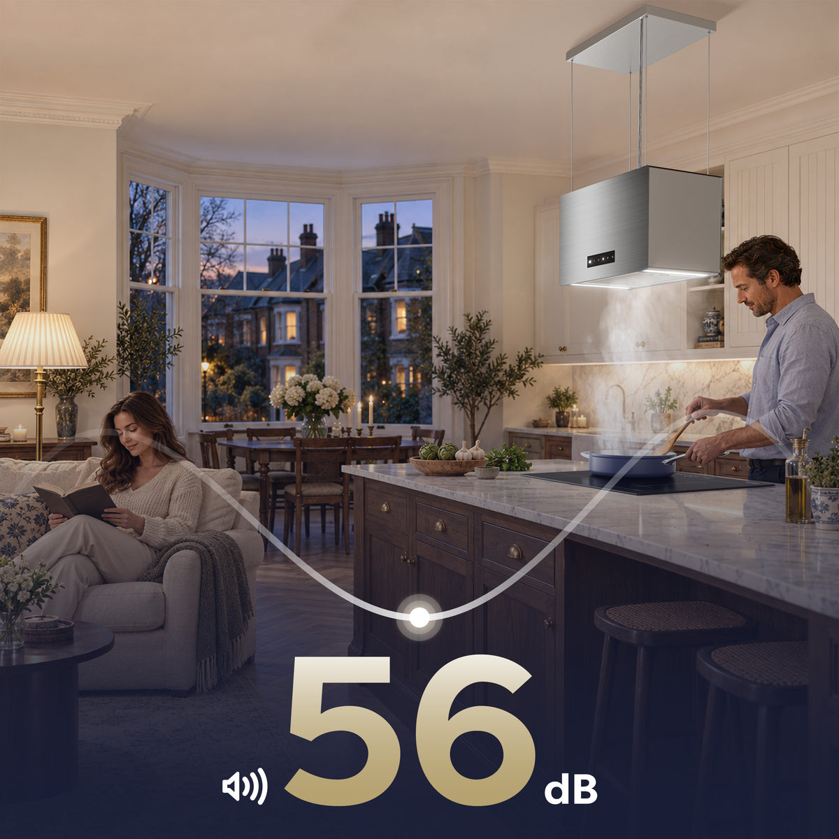 CIARRA 48cm Island Cooker Hood for Open-Plan Kitchens, Recirculating, App Control, A+++ | CBCG4850-N