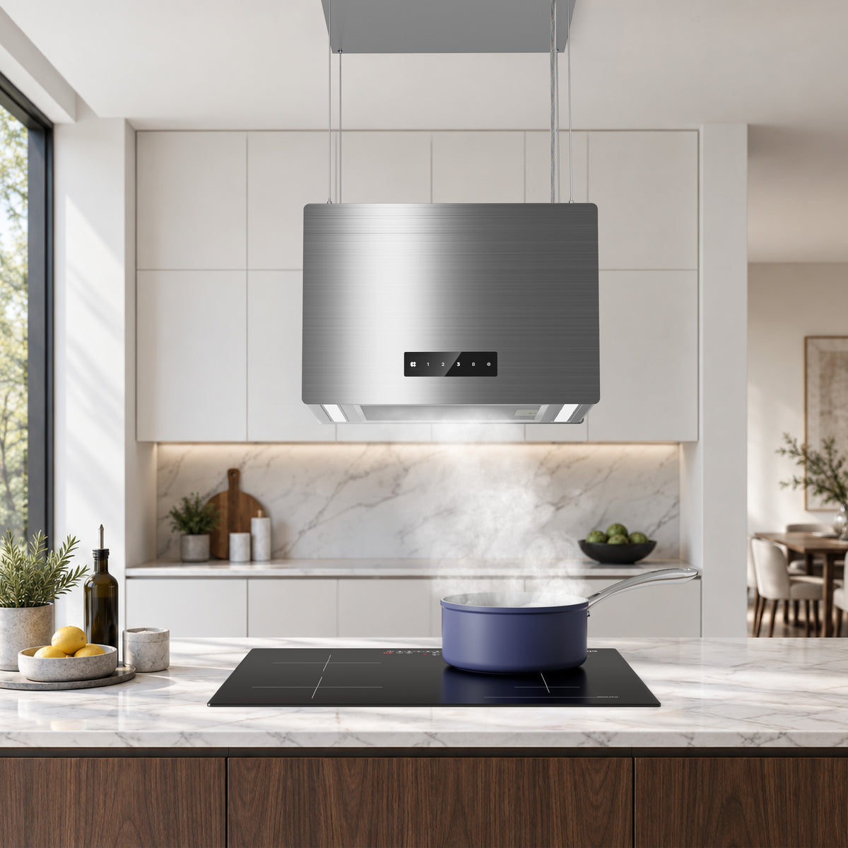 CIARRA 48cm Island Cooker Hood for Open-Plan Kitchens, Recirculating, App Control, A+++ | CBCG4850-N