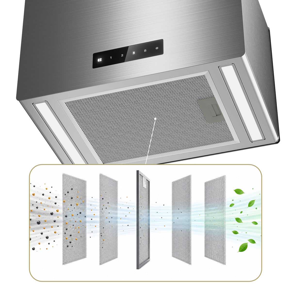 CIARRA 48cm Island Cooker Hood for Open-Plan Kitchens, Recirculating, App Control, A+++ | CBCG4850-N