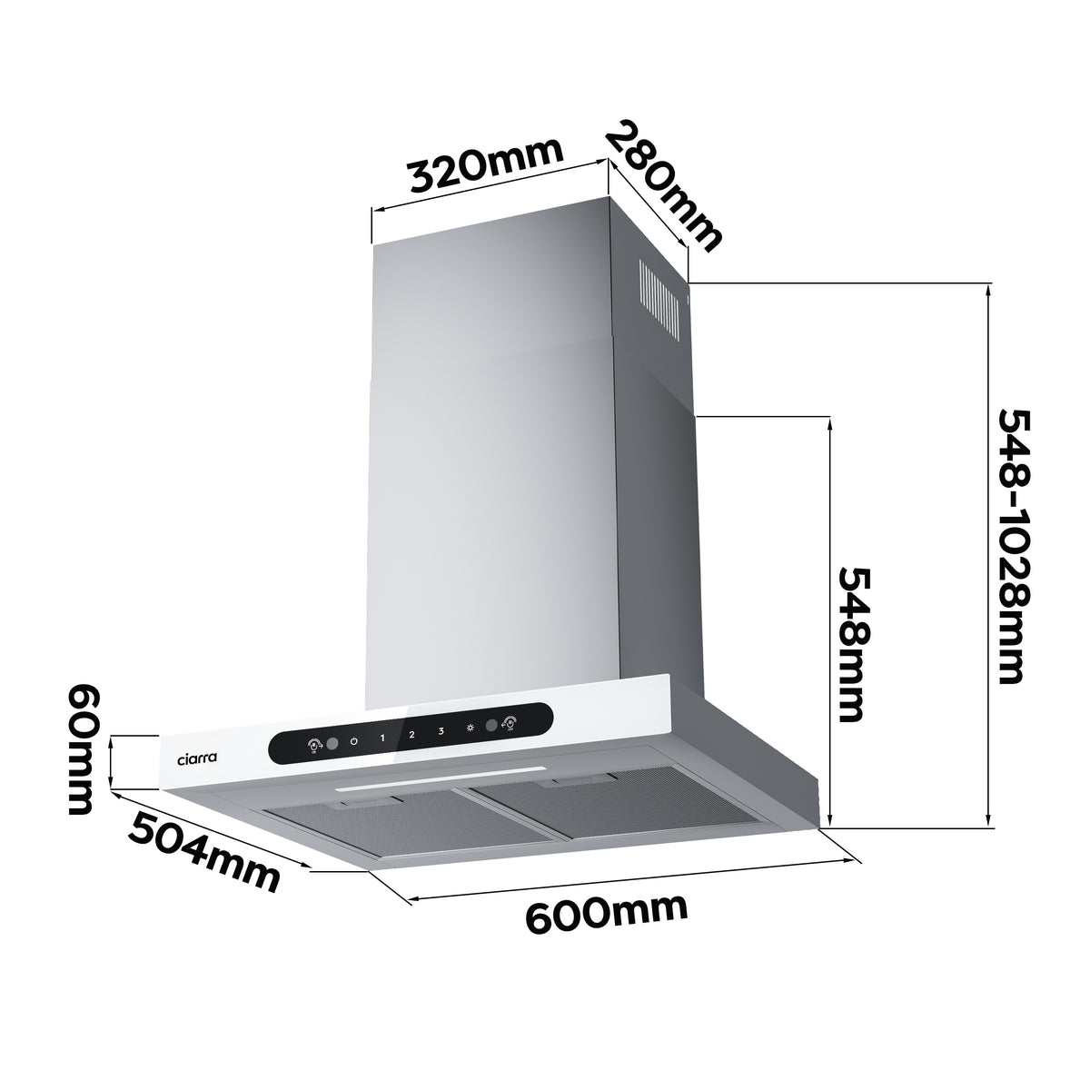 CIARRA 60cm T-shape Wall Cooker Hood with Gesture Control CBCW6102-W
