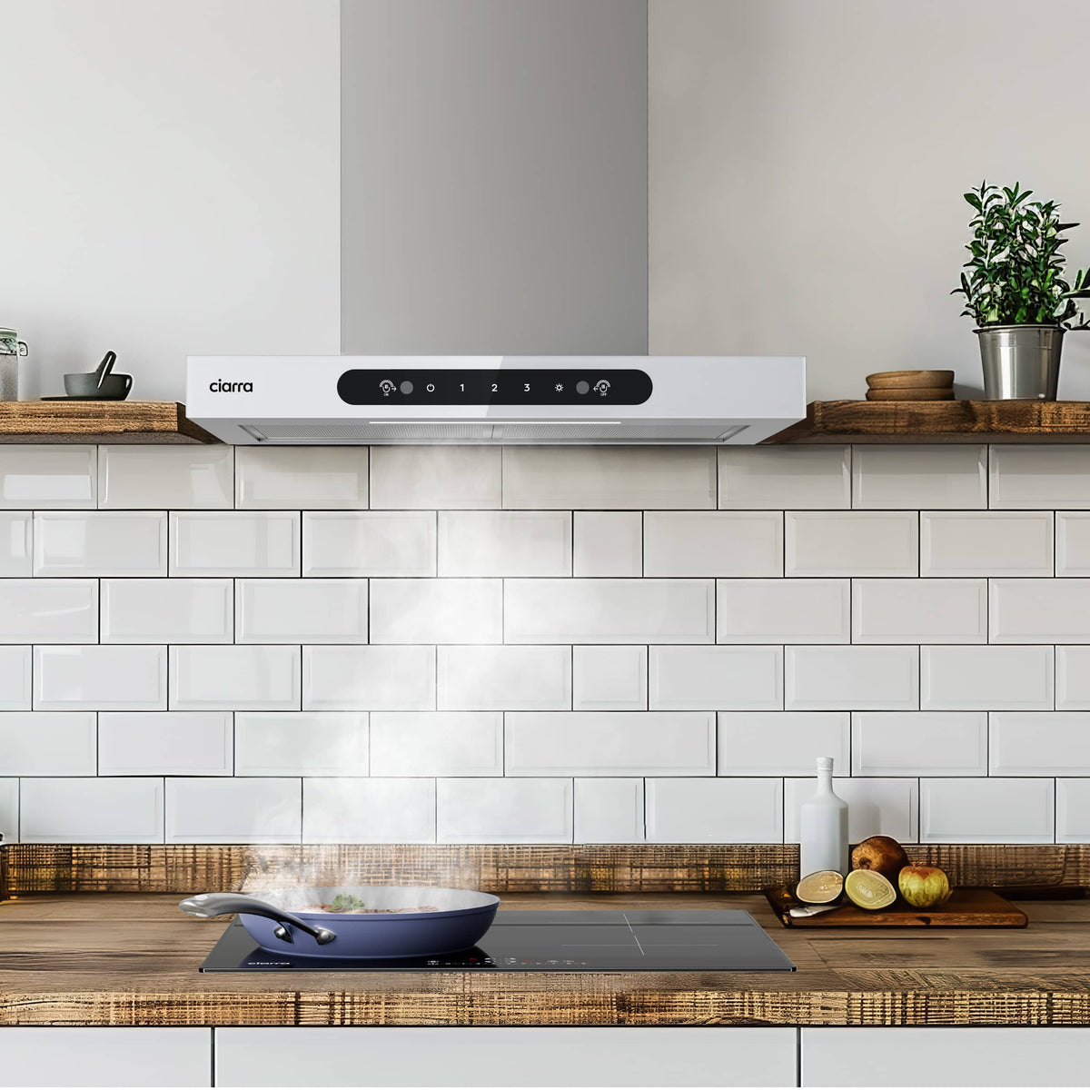 CIARRA 60cm T-shape Wall Cooker Hood with Gesture Control CBCW6102-W
