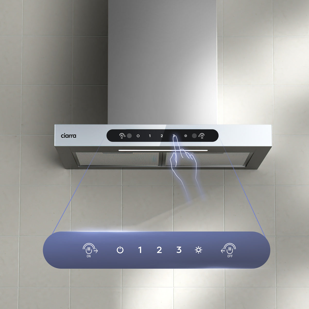 CIARRA 60cm T-shape Wall Cooker Hood with Gesture Control CBCW6102-W