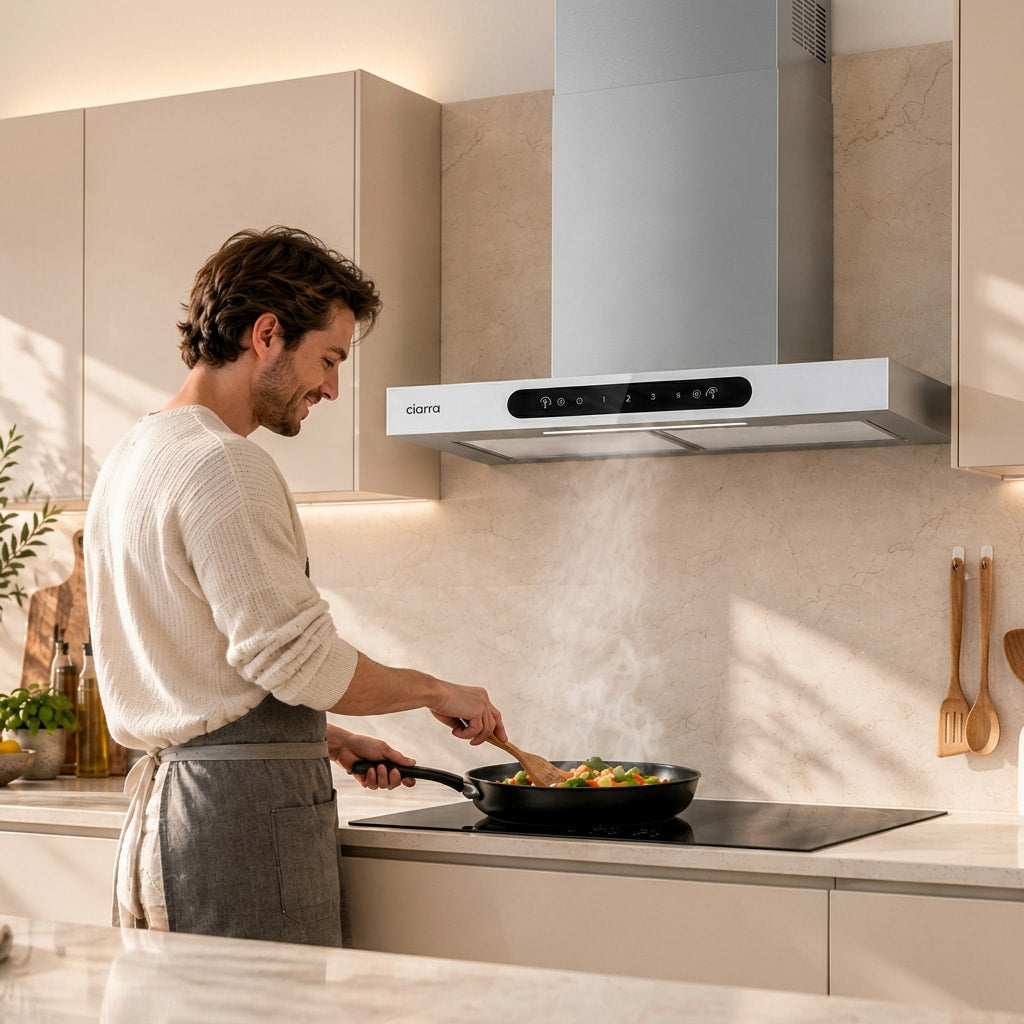 CIARRA 60cm T-shape Wall Cooker Hood with Gesture Control CBCW6102-W