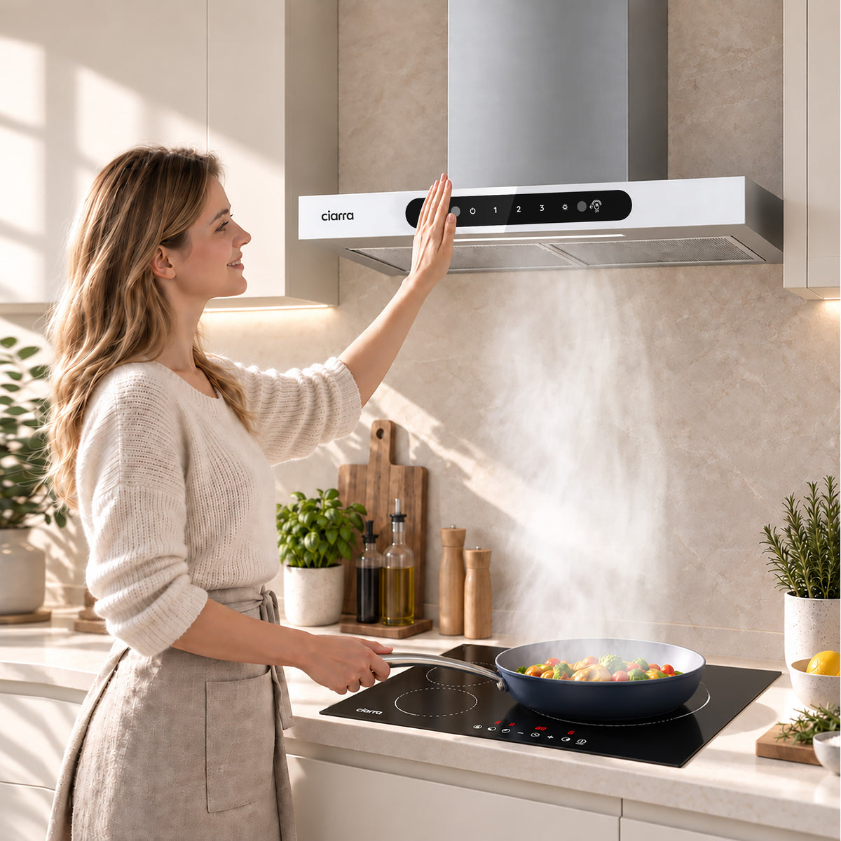 CIARRA 60cm T-shape Wall Cooker Hood with Gesture Control CBCW6102-W