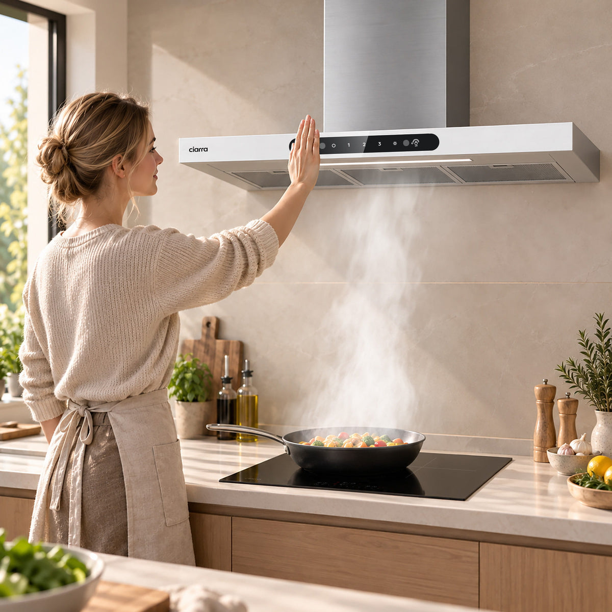 CIARRA 90cm T-shape Wall-Mounted Extractor Hood with Gesture Control CBCW9102-W