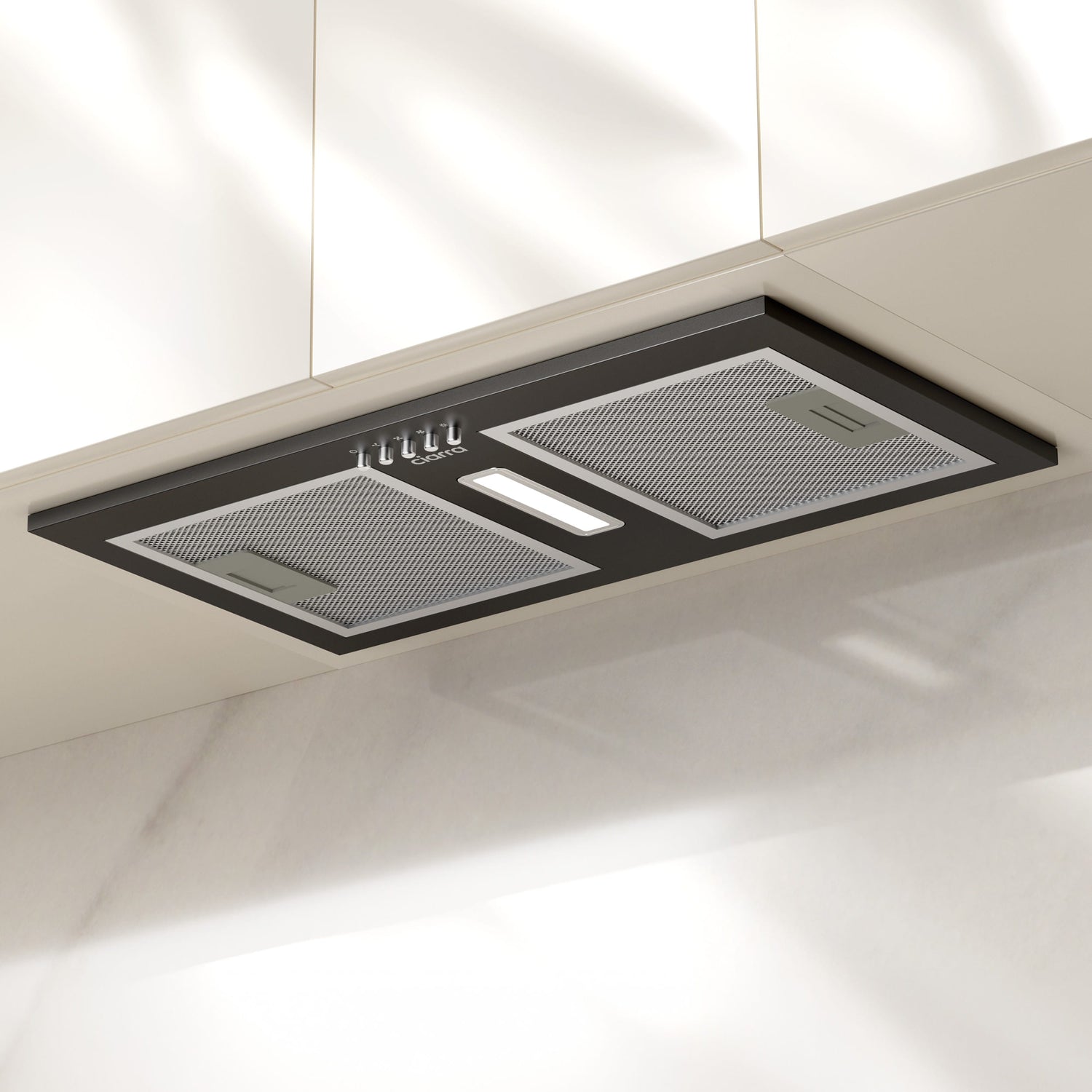 CIARRA CBCB5937A-OW concealed cooker hood with cabinet door closed