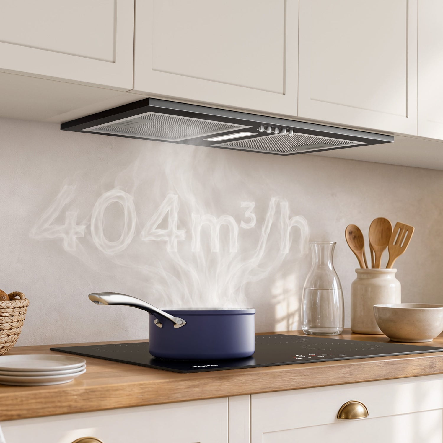 CIARRA CBCB5937A integrated cooker hood in a home kitchen scene
