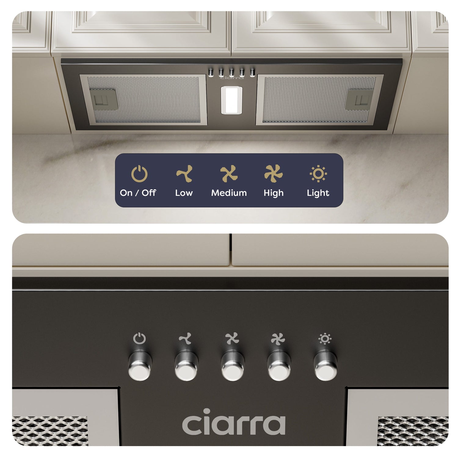 CIARRA CBCB5937A 52cm cooker hood fitted under a kitchen cabinet