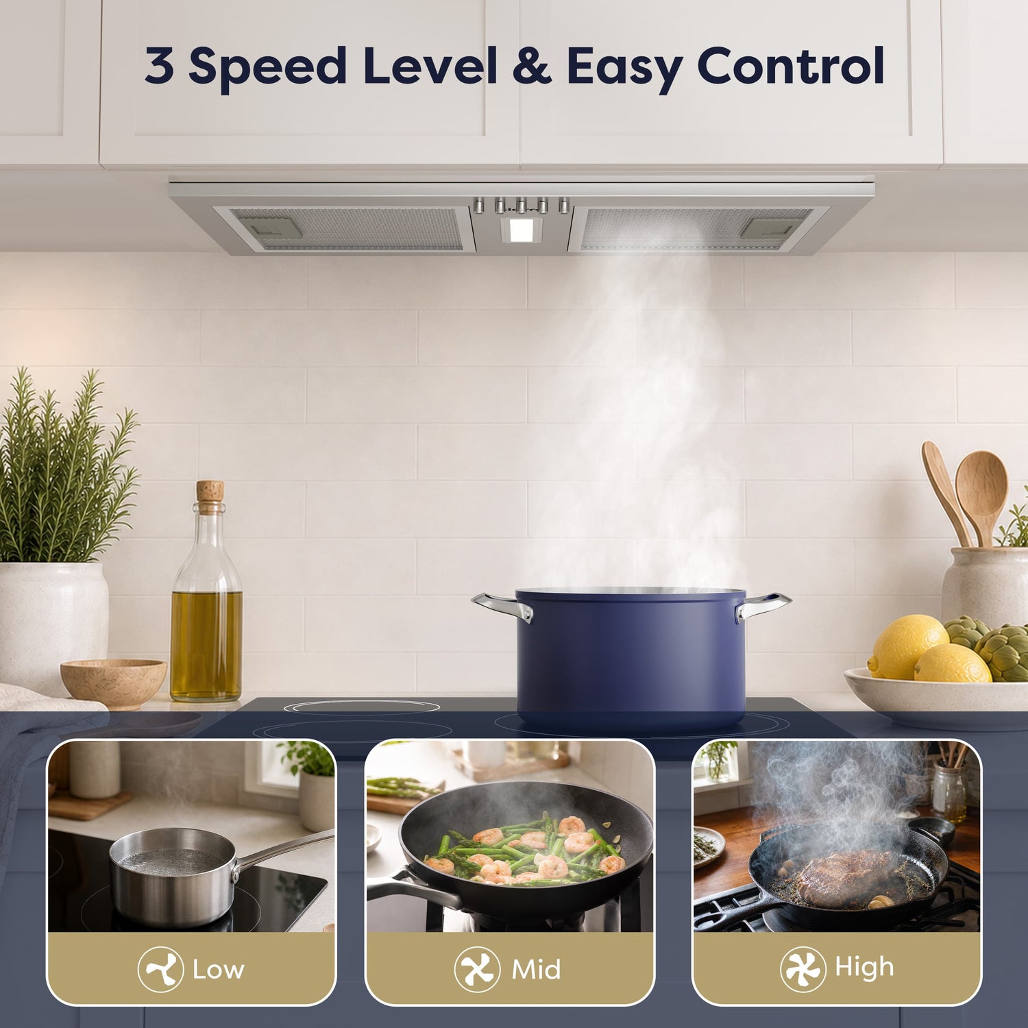 3 speed setting working effect of CIARRA CBCS5937A-OW extractor hood
