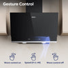 Black CIARRA cooker hood with gesture control graphics and text overlays showing wave control, speed, and wave control off.