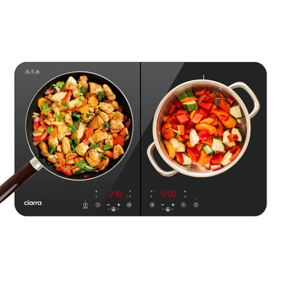 CIARRA Double Induction Hob 2 Zone 2800W Plug In Portable Hob with Touch Control 13 Amp CUTIH2-OW